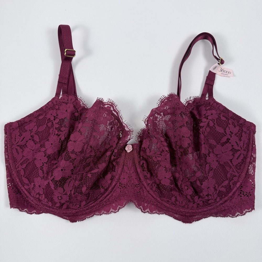 Victoria's Secret Dream Angels Wicked Burgundy Lace Underwire Bra 36DDD NWT